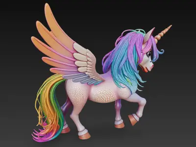 Unicorn Rainbow Realistic 3D Model Basic - Low Poly Realistic  Low-poly 3D model