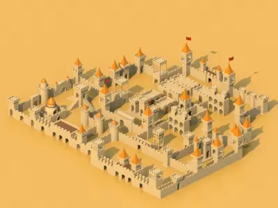 Isometric Cartoon Low Poly Medieval Castle 3D model Low-poly 3D model