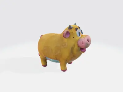 A yellow cartoon cow 3D model