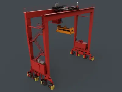 PBR Rubber Tyred Gantry Crane RTG V1 - Red Low-poly 3D model