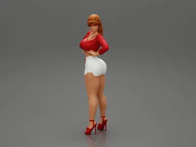 Sexy girl in short and heels posing 3D print model
