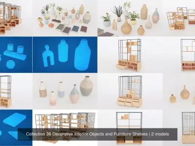 Collection 36 Decorative Interior Objects and Furniture Shelves 3D Model Pack