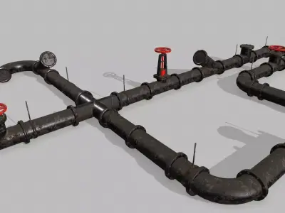 pipe set of pipes and valves Low-poly 3D model