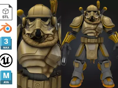 Armored Sci Fi Desert Trooper Low-poly 3D model
