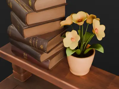 Stylized medieval antique office game ready Low-poly 3D model