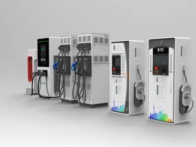 Set of fuel pumps and electric charging point 3D model