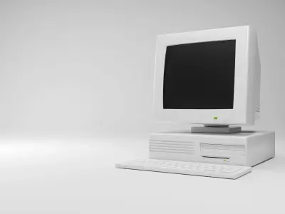 Old computer pc desktop and keyboard Low-poly 3D model Low-poly 3D model