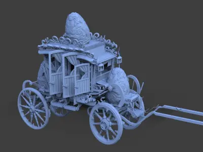 High polygon Stage Coach Horse Carriage 3D With Easter EGG 2 3D model