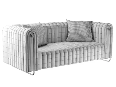Retro ribbed sofa with metal and wood detail 3D model