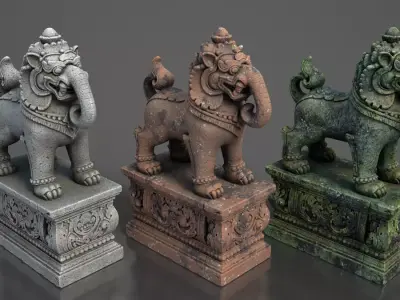 Ancient Khmer Statues Pack B 250523 Free low-poly 3D model