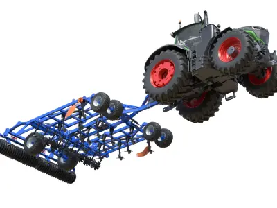 Fendt 1050 Vario Tractor with Star Wheel Soil Cultivator Low-poly 3D model