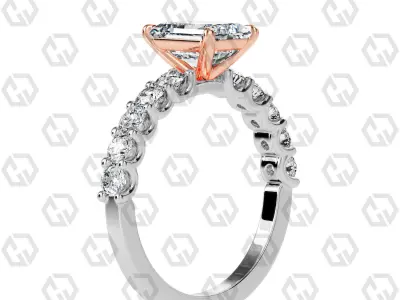 Ring 93 Emerald Shape prong set round on shank with Gems 3D print model