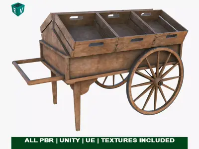  Wooden Cart 7 Dusty All PBR Unity UE Textures Included Low-poly 3D model