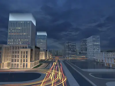 Urban Planning Night Scene Animation 3D model