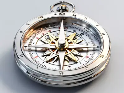 Realistic Silver and Gold Compass Low-poly 3D model