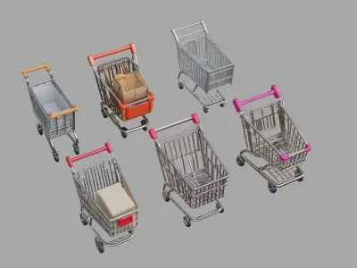 Shopping trolleys Pack Low-poly 3D model