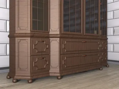 antique wooden bookcase carved wardrobe 3D model