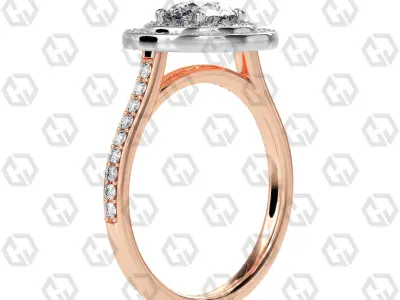 Ring 209 Round Shape Cathedral Double Halo pave set with Gems 3D print model