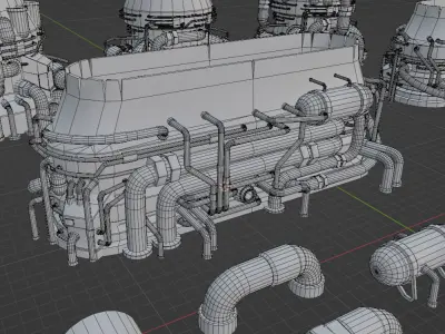 Thrusters Chimney Pipes Greebles KitBash Low-poly 3D model