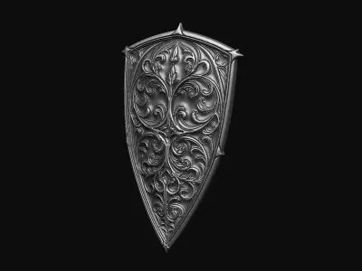 detail shield design floral roman badge medal crest war milling 3D print model