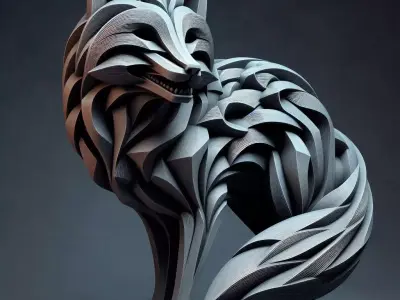  Fox Sculpture Layered Abstract 3D model