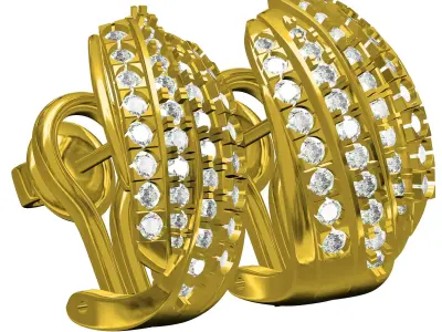 Antique Four Row Diamond Hoop Earring 3D print model