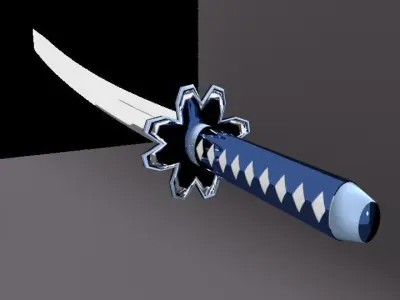 Low Poly Samurai Katana Sword Blue Flower Weapon Semi Realistic Low-poly 3D model