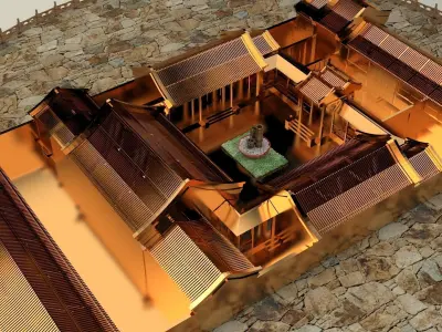Chinese ancient courtyard  house 3D model purchase