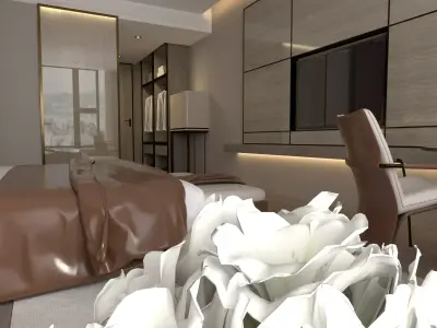  Luxury Modern Boutique Hotel Bedroom Scene 3D model