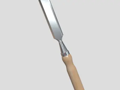 Chisel tool with wooden handle Low-poly 3D model