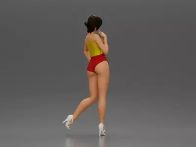 Striking a flirty pose wearing yellow crop top red bottoms 3D print model
