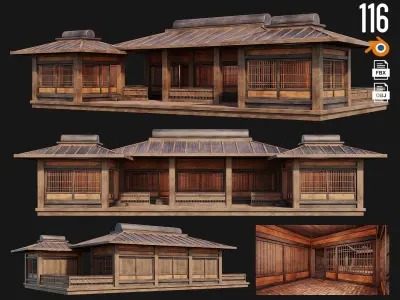 4 Old Japanese  Building Pack 4K Textures GameReady 113 to 116 Low-poly 3D model