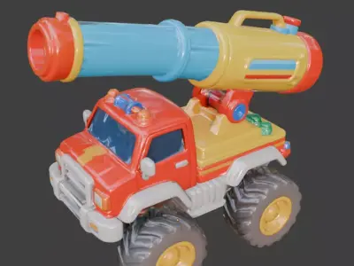Stylized Fire Rescue Water Cannon Truck 3D Model Low-poly 3D model