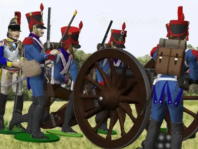 Gribeauval cannon 6 servants and a bonus observer Cuirassier  v2 3D print model