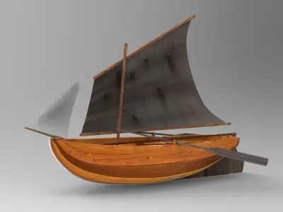 Game ready Wooden Sailing boat Low-poly 3D model Free low-poly 3D model