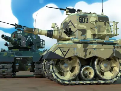 Stylized Animated Tank Low-poly 3D model