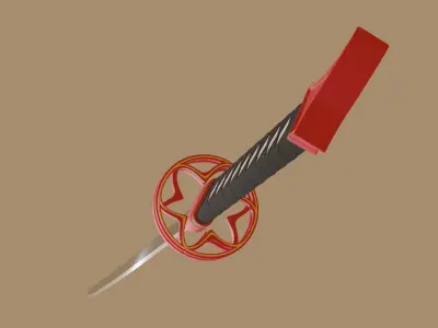 Japanese Katana red game ready asset 3D model