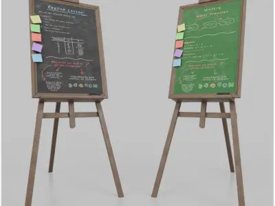 Vertical Wooden Chalkboards Duo - Customizable Standing Writing Board Set 3D model