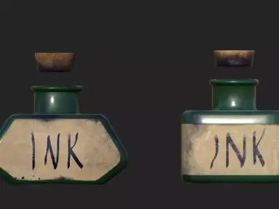 Inkwell ink bottle Low-poly 3D model