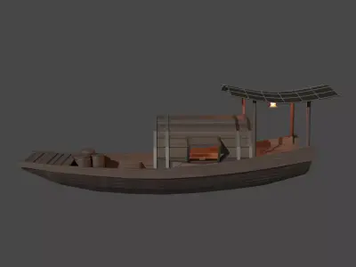 Wooden Boat Stylized Fishing Boat Game Ready Low-poly 3D model