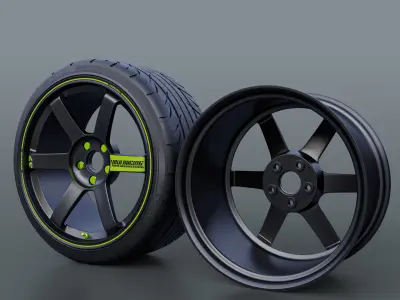Volk Racing TE37 Rim with tire 3D model