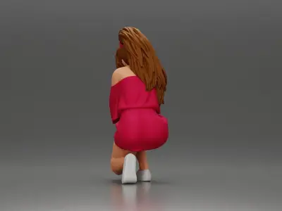 fashionable girl in beachwear is sitting and looking 3D print model