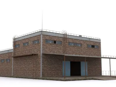 Hangar brick building Low-poly 3D model
