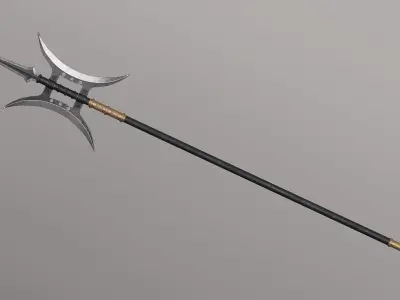 Double Moon Halberd  Spear Pike PBR Ancient Weapon 4K Texture 3D model