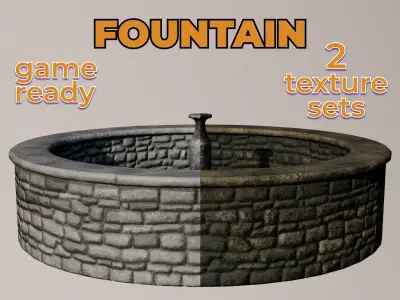 Old Garden Fountain water dirty stones Low-poly 3D model