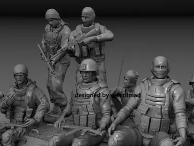 PACK 8 SOLDIERS CONFLICT UKRAINE IN BTR 80 3D print model