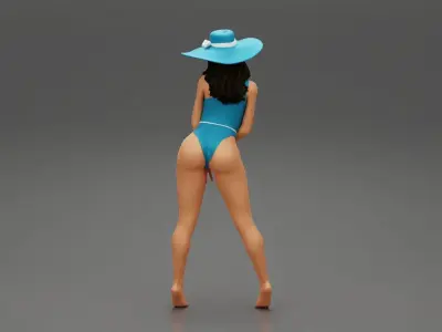 Sexy woman posing in swimsuit and white hat 3D print model