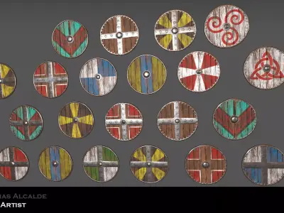 Viking shield Low-poly 3D model 14