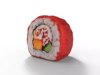 Sushi Crab sticks mango cucumber masago caviar curry sauce Low-poly 3D model