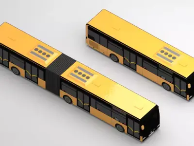 Low poly bus two buses 3D model
